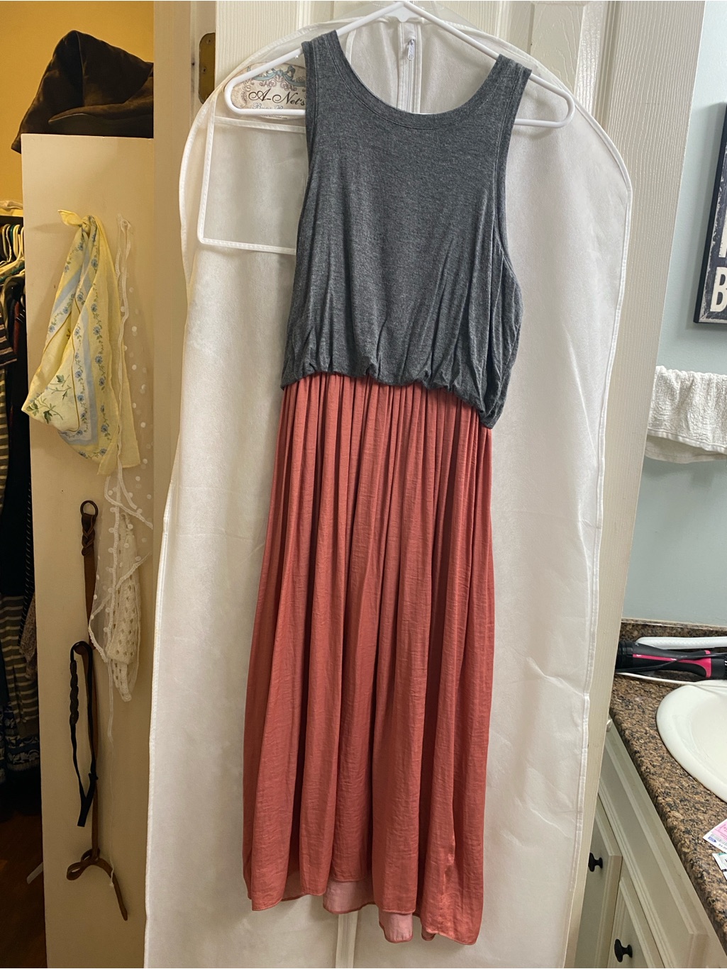 Loft Gray Knit And Dusty Rose Dress